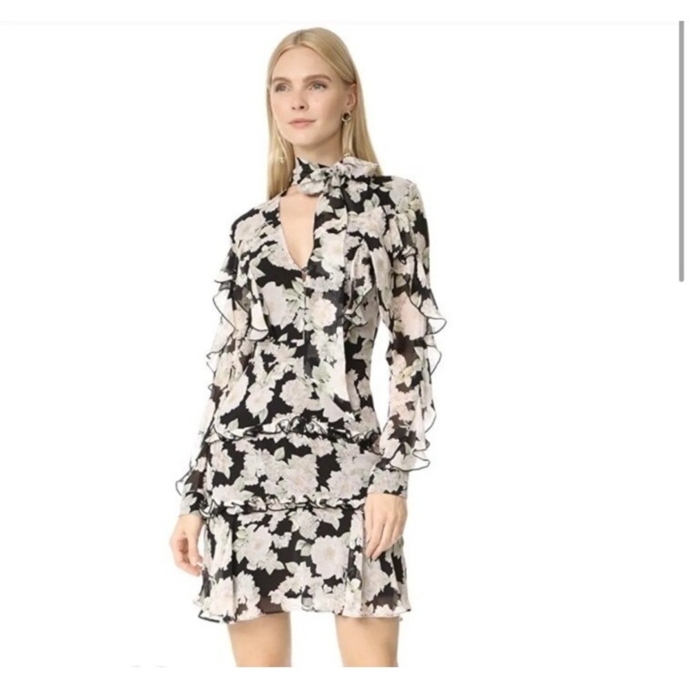 Nicholas Luna Romantic Silk Floral Dress Women 2 Black Multi